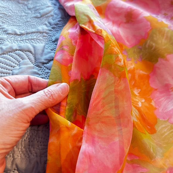 Vintage Roberta Lynn Long Robe, Housecoat L/XL Orange Pink - Picture 7 of 11